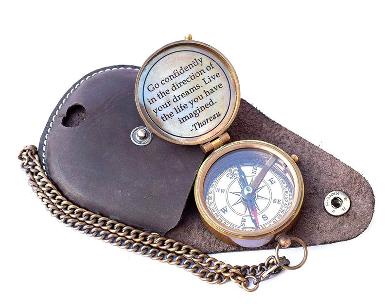 THOR INSTRUMENTS Thoreau's Go Confidently Quote Engraved Nautical Compass with Stamped Leather case, Camping, Boating, Gift Compasses Graduation Day Gifts Rustic Vintage Home Decor Gifts - Image 5